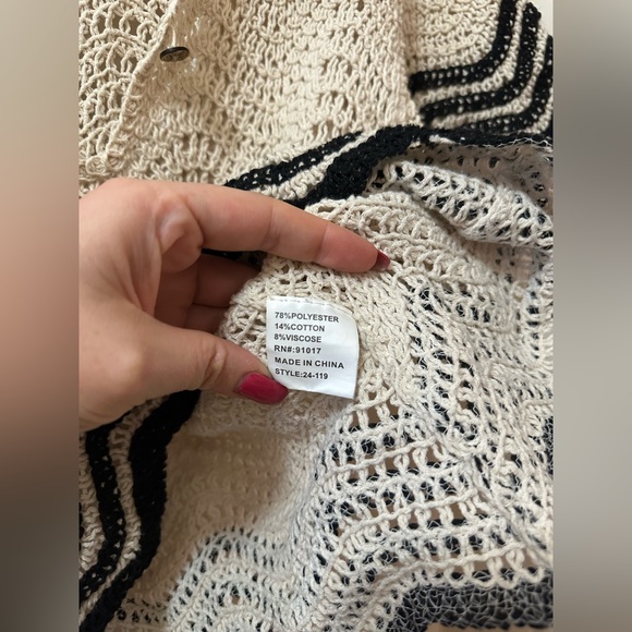 Solitaire Crochet Knit Short Sleeve Top Size M Bohemian Summer Vacation - Picture 4 of 6